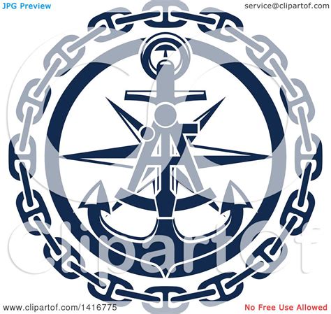 clipart of a navy blue nautical sextant star chain and anchor