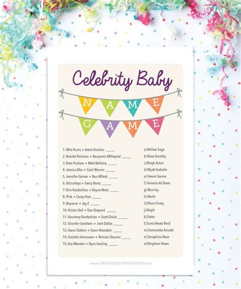 Instant Download Baby Shower Celebrity Name Game Baby Shower Game