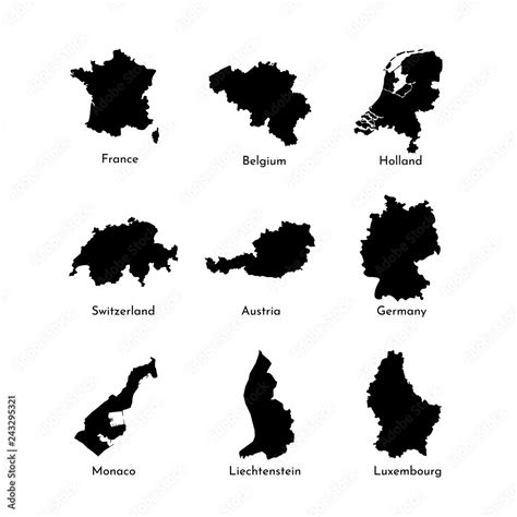 stockvector vector illustration black silhouettes of west europe states maps simplified