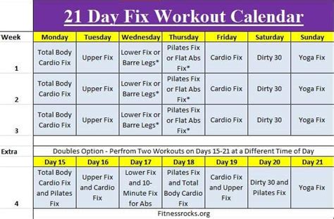 21 Day Fix Calendar Print Or Download Schedule 2023