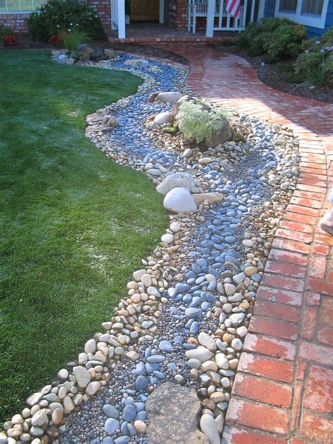 Examples Of Dry Creek Beds And Artificial Grass Lawns