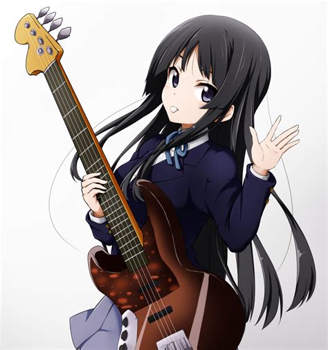 Kuena Akiyama Mio K On Highres 1girl Bass Guitar Black Hair Blazer Blue Skirt Blunt