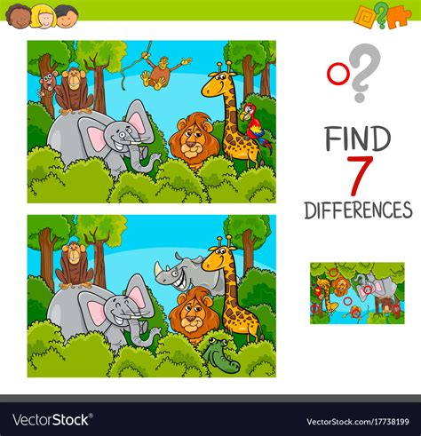 Spot The Differences Game With Wild Animals Vector Image