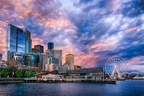 Seattle Ferris Wheel Sunset On Wallpaper 2499x1666 291361 Wallpaperup