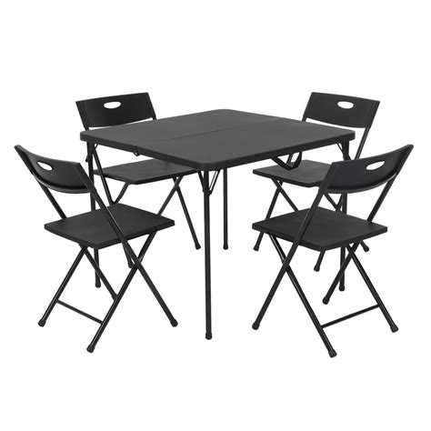 Lifetime 34 in almond plastic fold half folding card table. Cosco 5-Piece Black Fold-in-Half Table and Chair Set ...