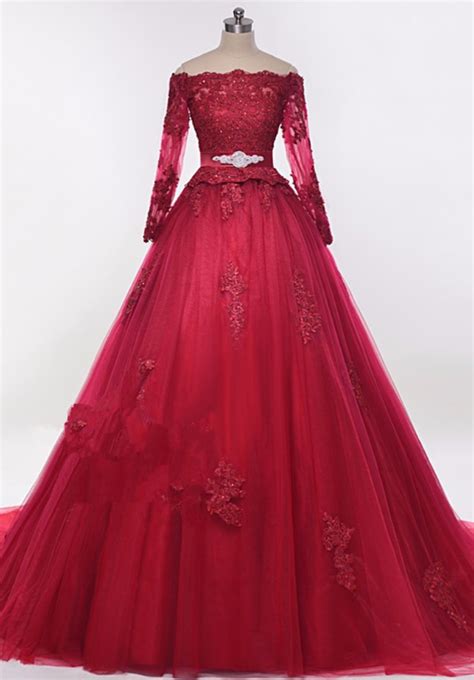 Puffy Burgundy Arab Wedding Dress Elegant E Lace Hochzeitskleider Floor