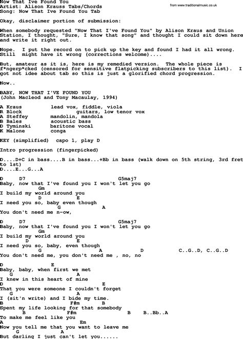 Now That Ive Found You - Bluegrass lyrics with chords