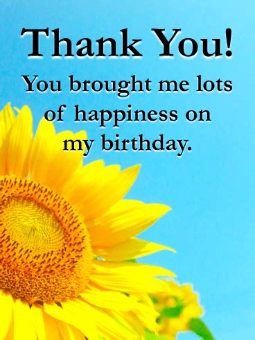 Wishing you the happiest of birthdays! Sunflower Thank You Card for Birthday Wishes | Birthday & Greeting Cards by Davia | Thank you ...