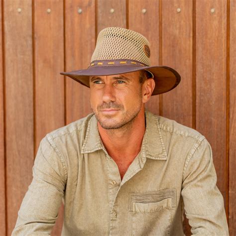 Mens African Leather And Cotton Mesh Safari Hat Rogue Novica