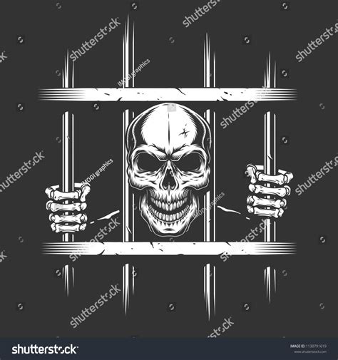 Skeleton Prisoner Behind Bars Dark Vector Stock Vector (Royalty Free