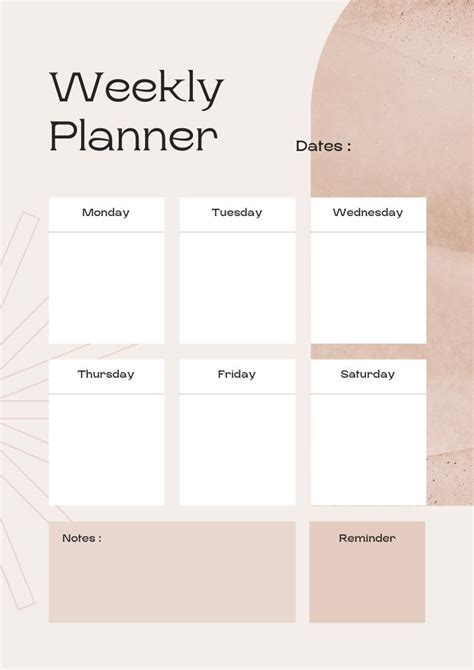 Beige Minimalist Weekly Planner Canva Template Weekly Planner