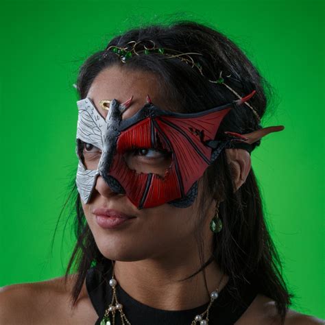 Angel Devil Handmade Genuine Leather Mask In Red And White For