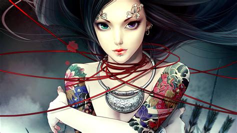 Wallpaper Digital Art Women Anime Girls Tattoo Piercing Toy