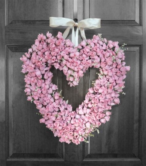 Valentines Wreath Pink Rose Wreath Heart Shape By Refinedwreath