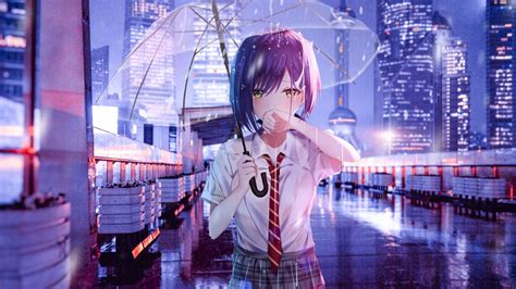 Rain Wallpaper Anime Art Cry Anime Girl Umbrella Transparent