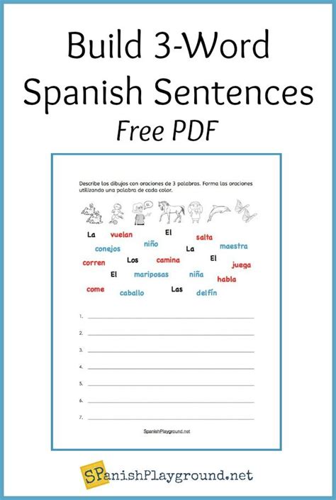 Spanish Sentence Building 3 Word Sentences Spanish Playground