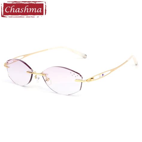 Chashma Brand Eyeglasses Diamond Trimmed Rimless Glasses Titanium Fashionable Lady Eyeglasses