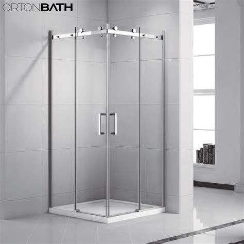 Ortonbath Framed Square Corner Shower Door Sliding Tempered Glass