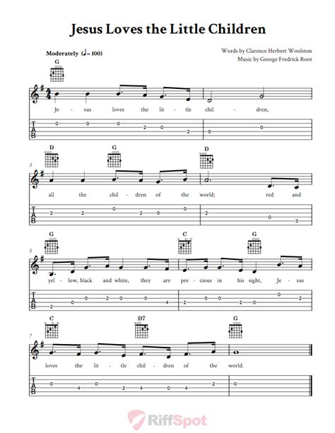 Jesus Loves The Little Children Easy Guitar Sheet Music And Tab With