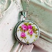 Pink Roses Austrian Vintage Broken China Jewelry Beaded Round Pendant ...