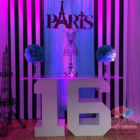 Create a memorable paris party. Paris Themed Sweet 16 party decor. Number Table, Fabric ...