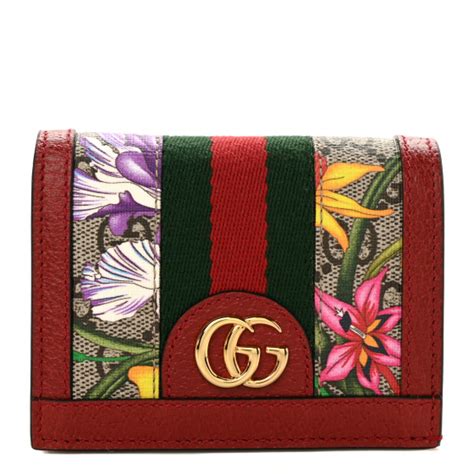 Gucci Gg Supreme Monogram Flora Web Ophidia Card Case Red 1134941