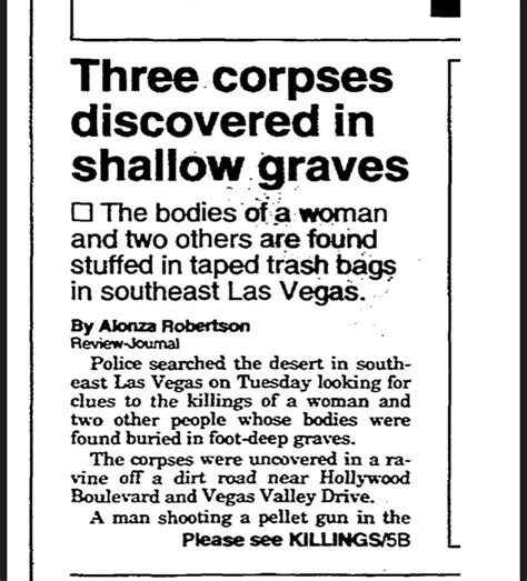 Coverage In Las Vegas Press Of Three Unidentified Women Found Buried In The Desert In March Of