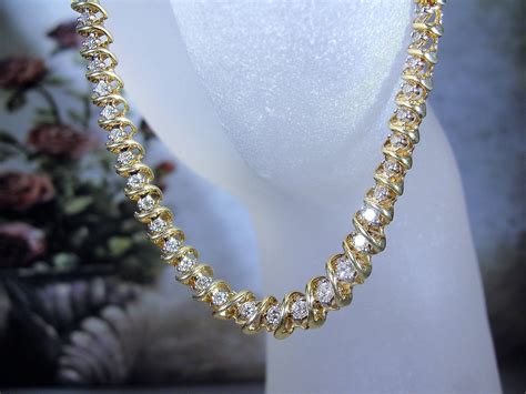 Diamond Necklace Vintage 18k Gold Diamond Tennis Necklace 2 Etsy