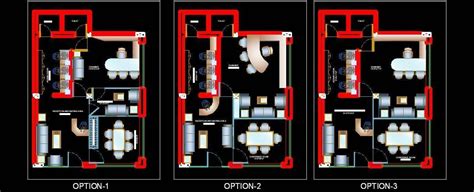 Autocad Drawing Of Different Layout Options Of Small Office Dwg A