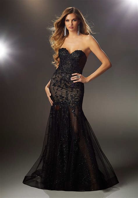 Glitter Net Prom Dress With Sheer Skirt Morilee