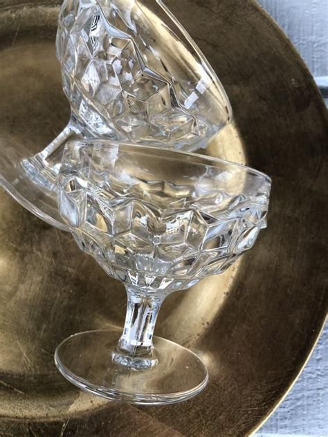 4 American Fostoria Low Sherbet Goblet Vintage Early American Crystal Dessert Glass Vintage