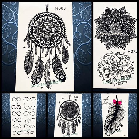 black henna dreamcatcher temporary tattoo sticker women tribal feather makeup fake tattoos