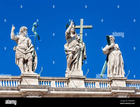 Statue Of Jesus Christ And Apostles Atop Of Saint Peters Basilica