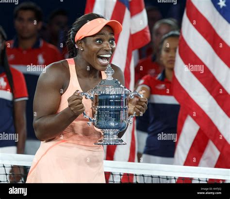 American Tennis Player Sloane Stephens Poses With The Championship