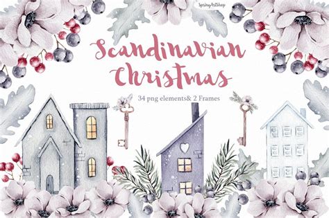 Scandinavian Christmas Clipart Christmas Watercolor Scandinavian