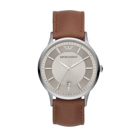 Emporio Armani Renato Stainless Steel Watch With Brown Leather Strap