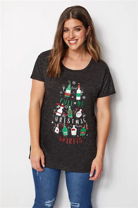 Black Christmas Spirit Slogan T Shirt Plus Size 16 To 40 Yours Clothing