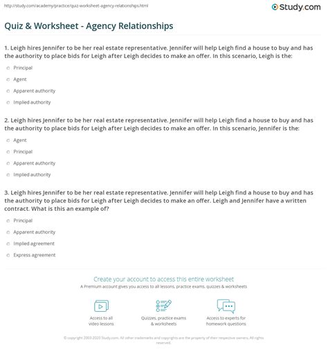 Quiz Worksheet Agency Relationships Study Com