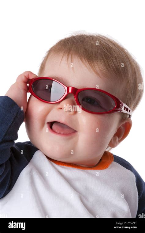 Happy Baby Boy With Sunglasses On White Background Stock Photo Alamy