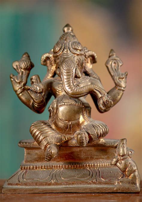 Sold Small South Indian Panchaloha Altar Ganesha Statue Seated Wit