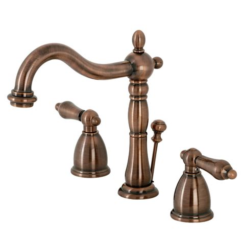 kingston brass kb197 al heritage 1 2 gpm deck mounted widespread bathroom faucet copper