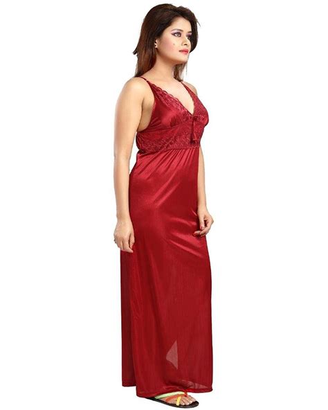 Buy Diljeet Womens Satin Plain Nighty 2 Pc Nighty With Robe Maroon