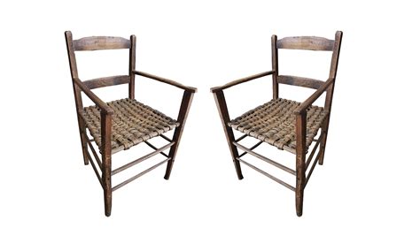 Wick Design Pair Of Vintage Rustic Woven Wooden Chairs Wick Design