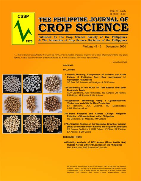 Issues Philippine Journal Of Crop Science