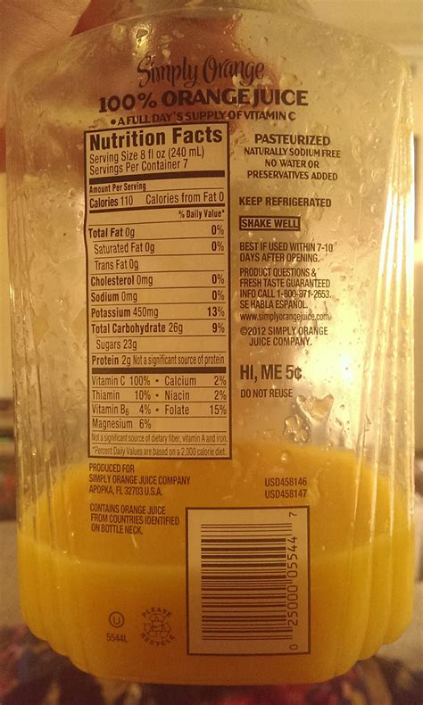 Simply Orange Juice Ingredients Label Best Label Ideas 2019