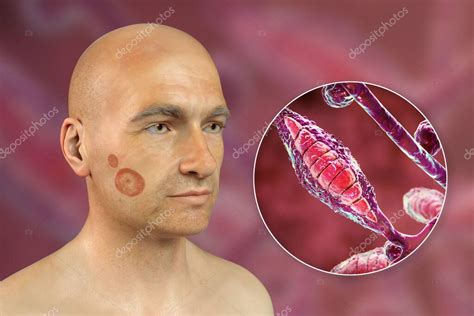 Microsporum Canis Fungal Infection On A Mans Face And Close Up View Of