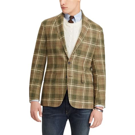 Polo Ralph Lauren Silk Morgan Plaid Sport Coat In Greenbrownivory