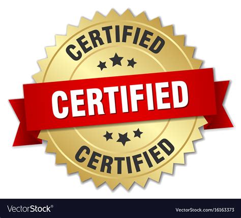 Certified 3d Gold Badge With Red Ribbon Royalty Free Vector