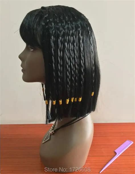 hot sale long braid black cosplay wigs egypt cleopatra wigs with neat bangs high quality