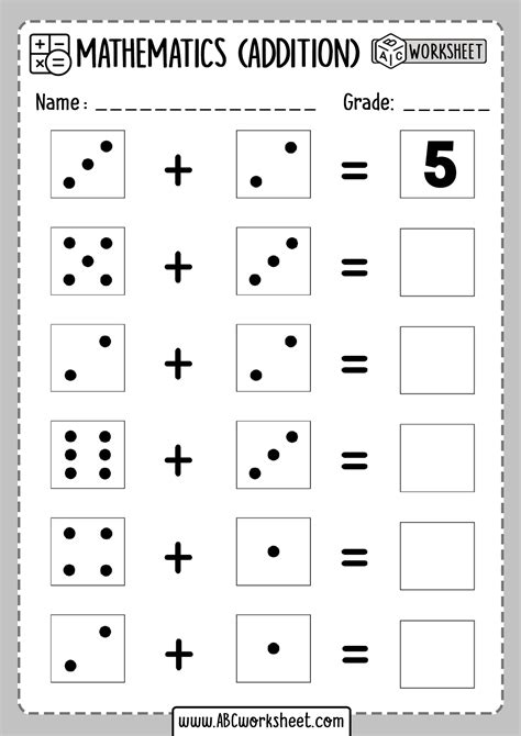 Printable Dice Addition Worksheet